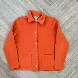 LL Bean Orange Fleece Shirt Jacket Button Down Small